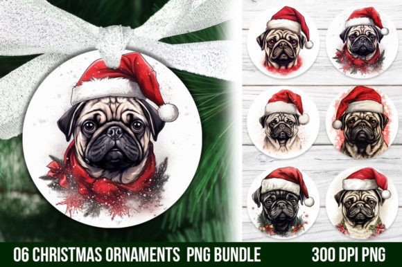Christmas Santa Hat Pug Dog Ornaments Bu: Festive Design Assets