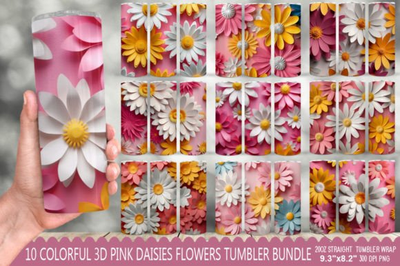 Embrace Botanical Charm with the Pink Daisies Flowers Tumbler Bundle