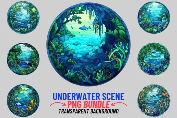 Explore the Vibrant World of Stained Glass Underwater Scene 12 PNG