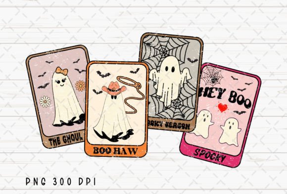 Ghost Card Retro Western Halloween PNG: Vintage Spooky Design