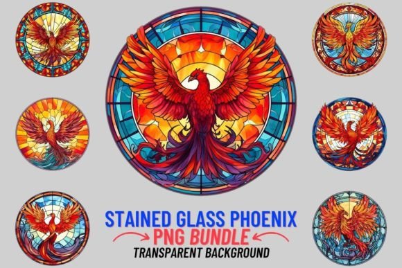 Ignite Your Designs with Stained Glass Phoenix Clipart