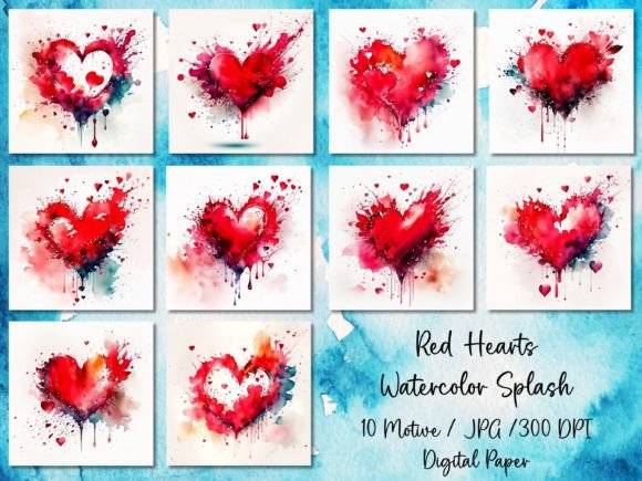 Red Hearts Watercolor Splash: Vibrant Digital Assets for Creative Projects