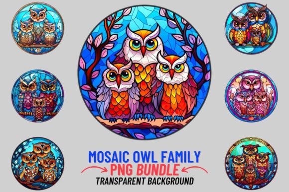 Stained Glass Owl Family 12 PNG Clipart: Woodland Charm for Your Designs