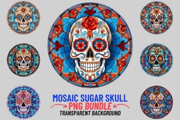 Stained Glass Sugar Skull 12 PNG Clipart: A Vibrant Design Asset
