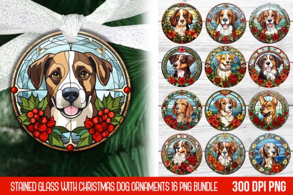 Stained Glass with Christmas Dog: A Festive Design Asset