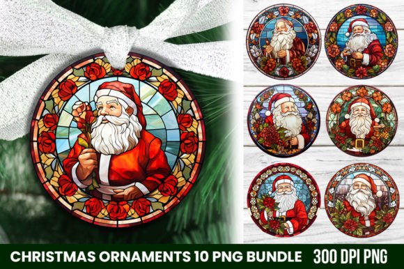 Stained Glass with Christmas Santa Flowe: A Festive Design Asset
