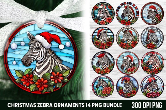 Stained Glass with Christmas Zebra: A Festive Design Asset