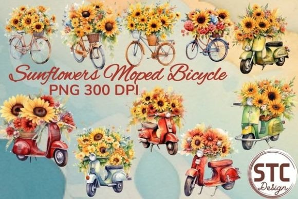 Sunflowers Moped Watercolor: A Design Asset for Every Creative